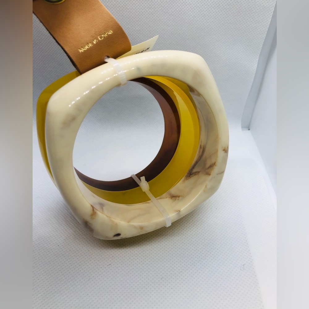 3pack yellow brown cream glossy lucite bracelet bangle set new - Picture 6 of 12